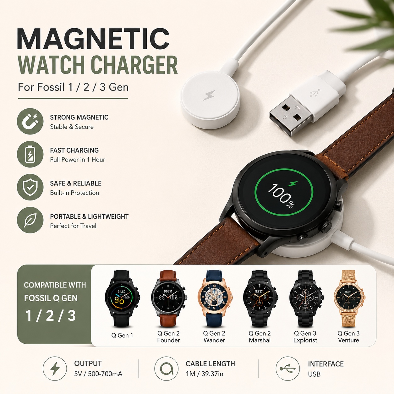 USB-адаптер для зарядки часов, – обзор и цена Fossil Smartwatch Accessories